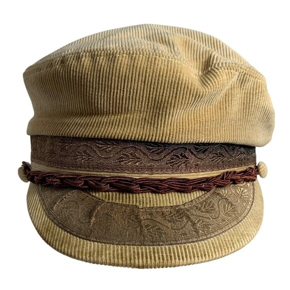 Vtg Aegean Greek Fisherman Cap Tan/Brown Cotton Corduroy Hat Silk Inlay One Size - Picture 2 of 10